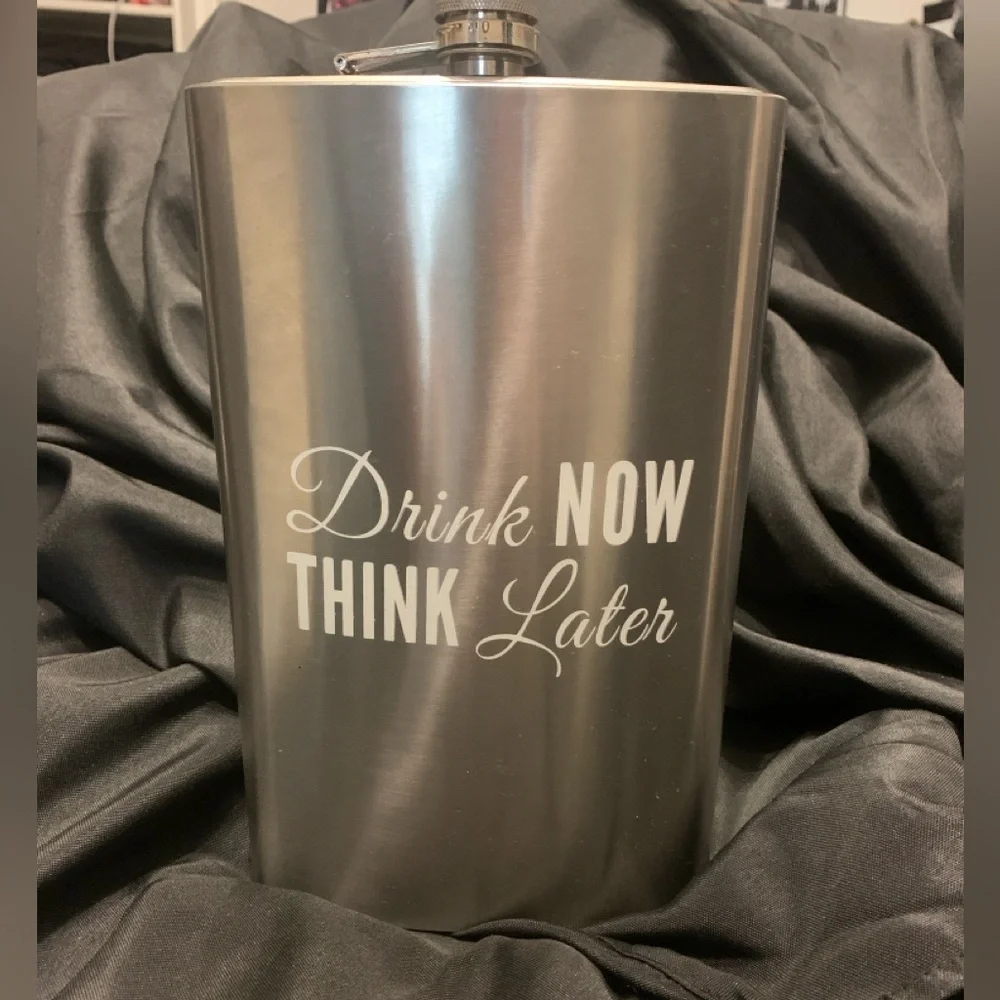 Jumbo 10.5”X 7” Metal Silver Tone Flask, Stainless Steel, 64oz, NWOT